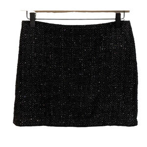Monteau Womens Metallic Tweed Mini Pencil Skirt Size S Black Back Zip Lined